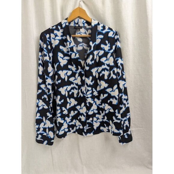 Halogen Tops - Halogen Floral Print Blouse Womens L Black White Office Professional F11
